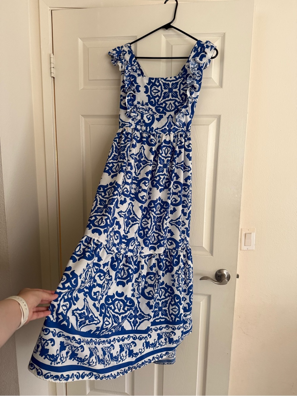 Blue and White Patterned MIDI Dress - Women's Summer Dress